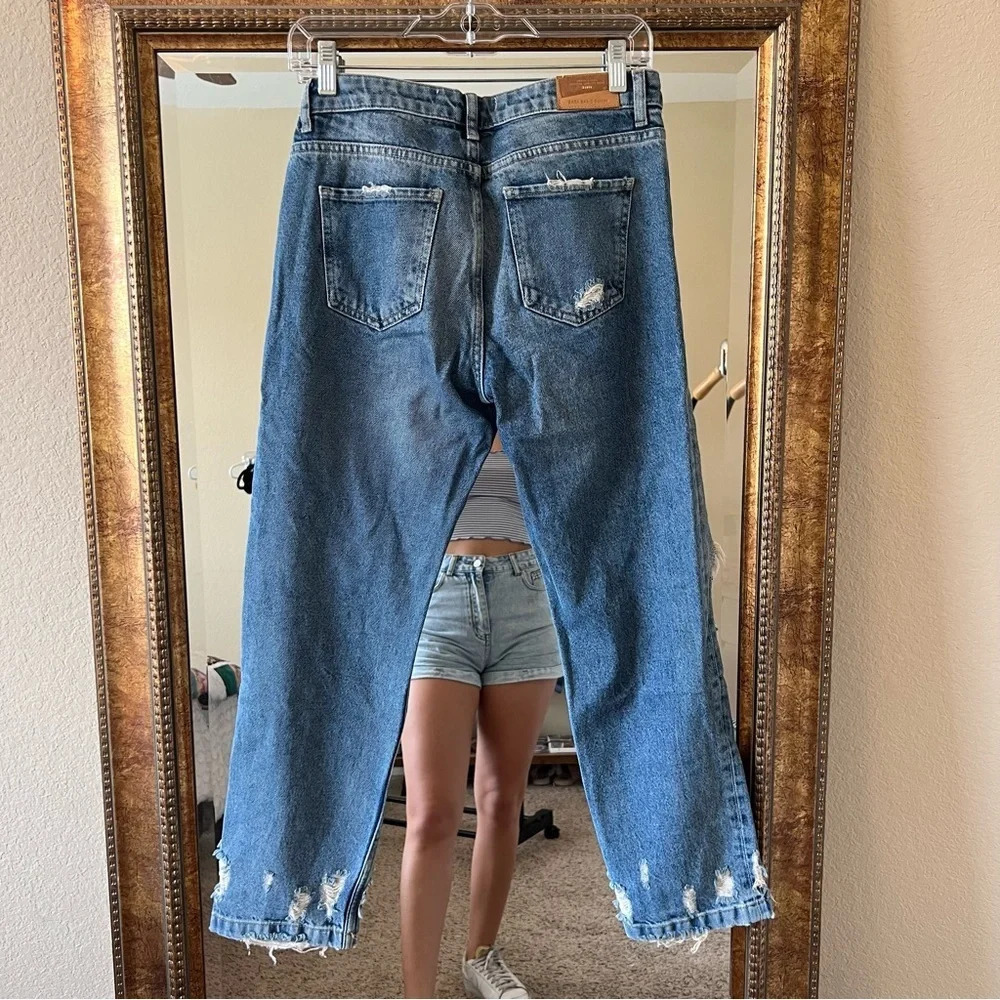 Zara Basic Denim Bug Embroidered Dripped Jeans - image 5